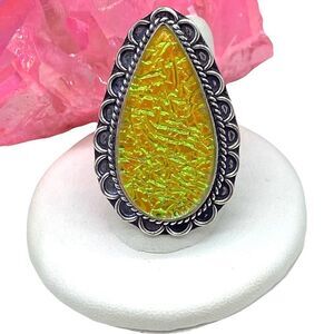 Yellow Triplet Opal Ring Size 8.5 925 Sterling Silver Overlay